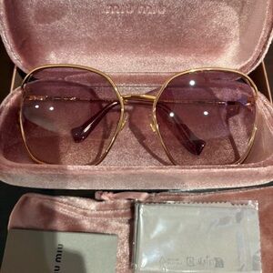 Miu Miu Gold Frame Sunglasses with Purple Lenses